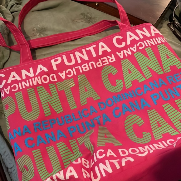 Punta Cana tote bag.  Pink and white.  Large size - Picture 5 of 5